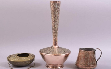 THREE PIECES OF EASTERN METALWARE, comprising of a tall