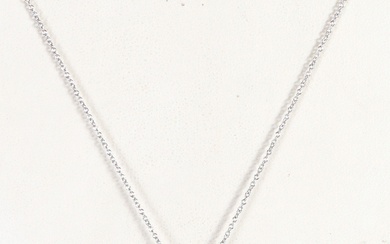 TIFFANY Co. Chaîne en or gris et son pendentif cadenas serti de trois diamants. Signés....