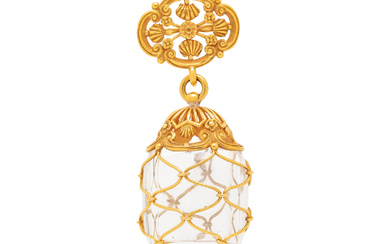 TIFFANY &amp; CO., ANTIQUE, YELLOW GOLD AND ROCK CRYSTAL SCENT BOTTLE PENDANT