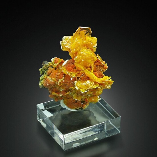 TOP! Gem WULFENITE with MIMETITE on MATRIX Crystal cluster - 7.5×6×3.8 cm - 143 g