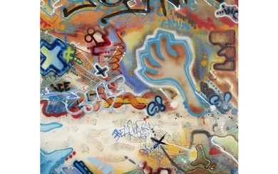 TOXIC (né en 1965) Globalife Inc, 1987 Acrylique et peinture aérosol sur toile Signée Contresignée,...