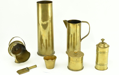 TRENCH ART - COLLECTION OF SIX WWI REPURPOSED ARTILLERY SHELL