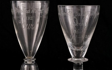 TWO 19TH CENTURY WINE GLASSES etched 'Happy to meet