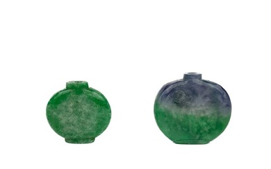 TWO CHINESE CARVED JADE SNUFF BOTTLES 19th/20th Century Heights 1.75" and 2". No stoppers.