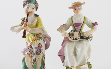 TWO MEISSEN FIGURES OF FEMALE MUSICIANS (2)