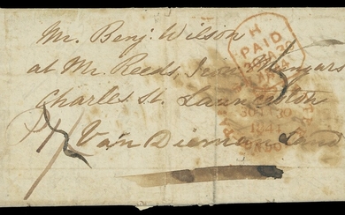 The Toulmin Packet Service U.K. to Australia Voyage 1 1844 (28 Jan.) entire letter from Darring...