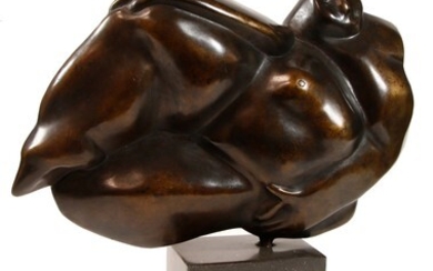 Theo Mackaay (1950), 'liggend naakt', bronze sculpture of a nude...