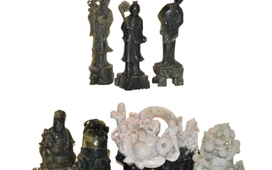 A small group of 20th century Chinese green hardstone...