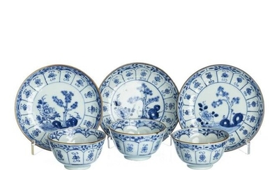 Three Chinese porcelain cups and saucers, Kangxi