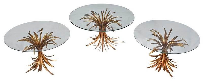 Three Italian Wheat Gilt Metal Decorated Tables
