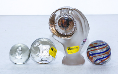 Three Large Glass Marbles & Paperweight