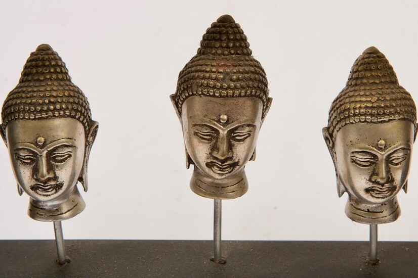 Three Thai Cast Metal Sculpture in Frame