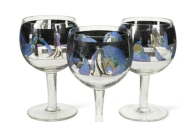 Three Vetri della Arte (Vedar) glass wine goblets