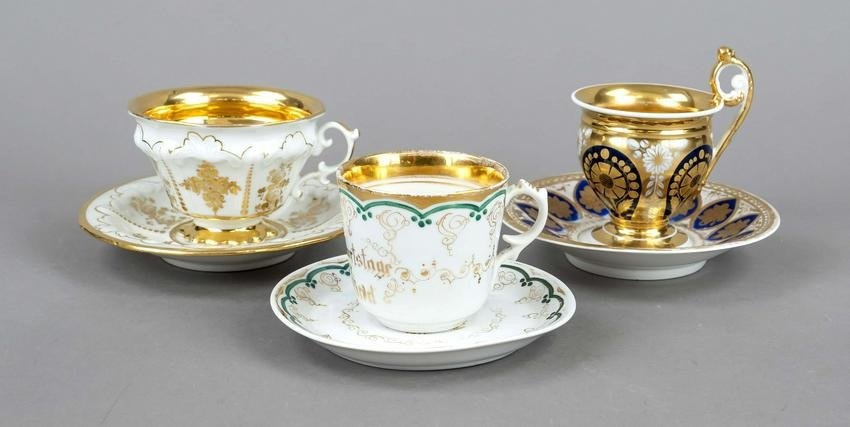 Three cups with saucer, 19th cen