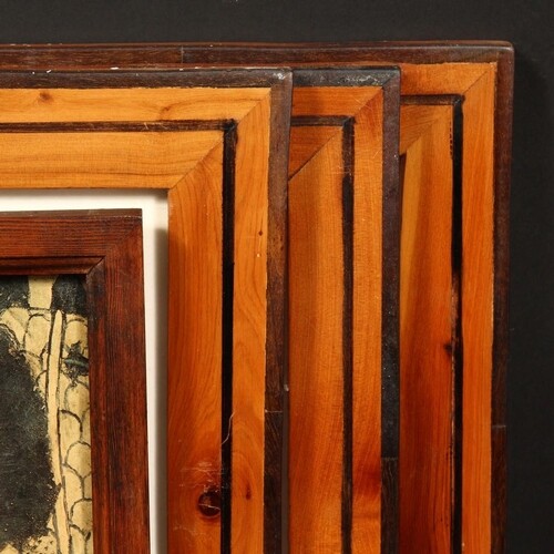 Three inlaid hardwood frames, rebate size - 15.75" x 11.75" ...