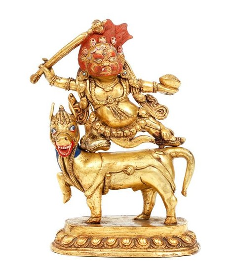 Tibetan Copper Figure Wrathful Deity on Mule
