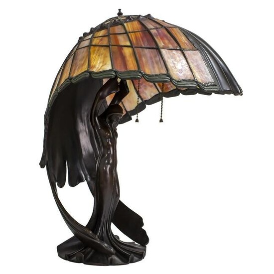 Tiffany Style Flying Lady Bronze Table Lamp.