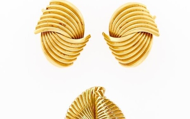 Tiffany & Co. Pair of Gold Earclips and Single Earclip
