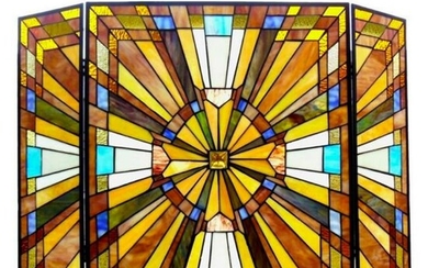 Tiffany-style. Mission Stained Glass Fireplace Screen