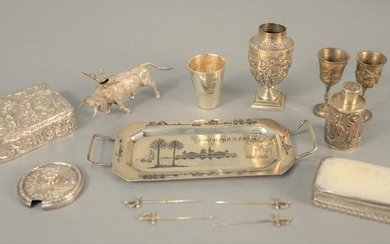 Tray lot of eight pieces of silver to include two