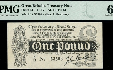 Treasury Series, John Bradbury, first issue £1, ND (7 August 1914), serial number B/12 53596, (...