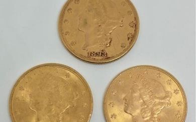 Trois pièces de 20 Dollars Or : 1893 (S),... - Lot 0 - Euvrard & Fabre