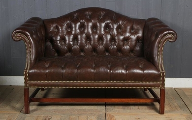 Tufted Leather Camelback Settee