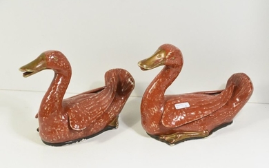 Two 19th century porcelain ducks (lg 23 and...