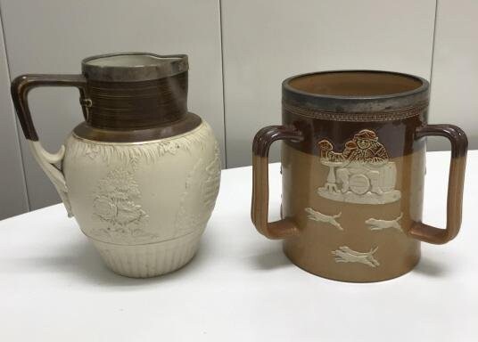 Two Antique English Royal Doulton Pottery Pieces