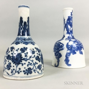 Two Blue and White Mallet Vases