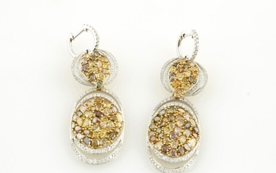 Two Diamond Earrings, 338 diamonds about 8.95 cts., 18K 16 dwt.