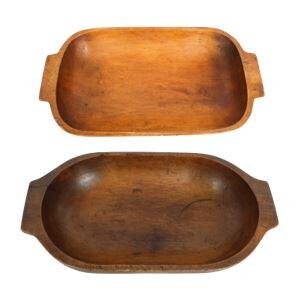 Two Hand Made Carved Wood Dough Bowls