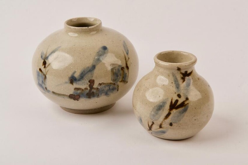 Two Mid 20th Century Glazed Pottery Vases