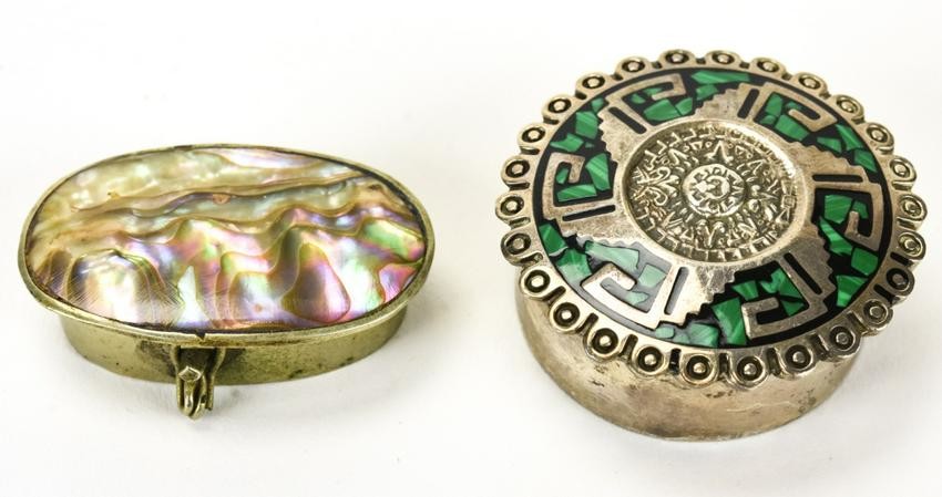 Two Miniature Sterling Silver & Inlay Boxes