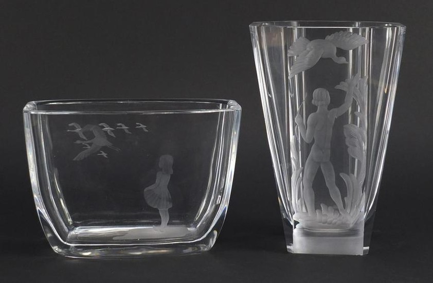 Two Orrefors glass vases including one designed by Sven