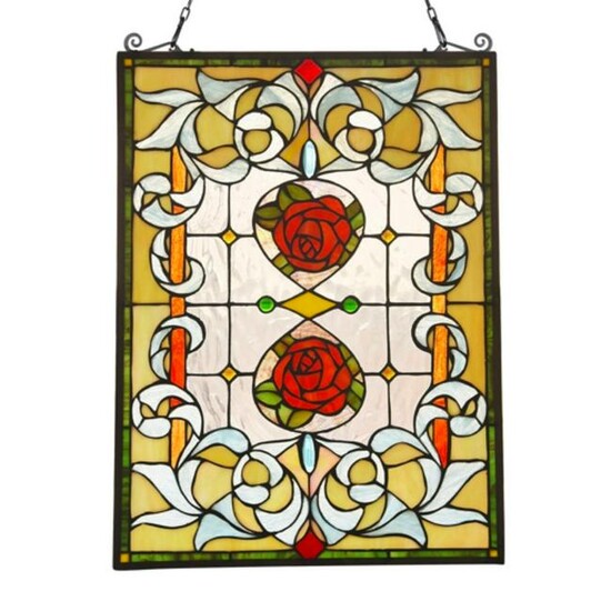 Two Roses Stained Art Glass Hanging Window