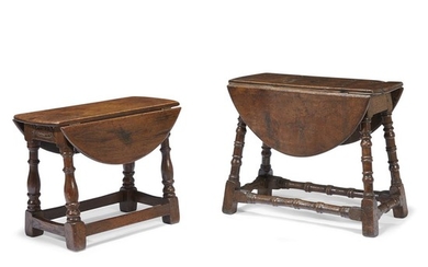 Two William & Mary carved oak joint stools with...