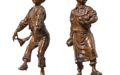 Two bronze figures of a boy throwing balls and a skipping boy, Bruno Zach (1891 - 1935) and Carl