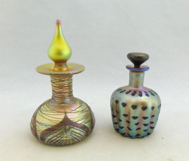 Two iridescent art glass perfumes