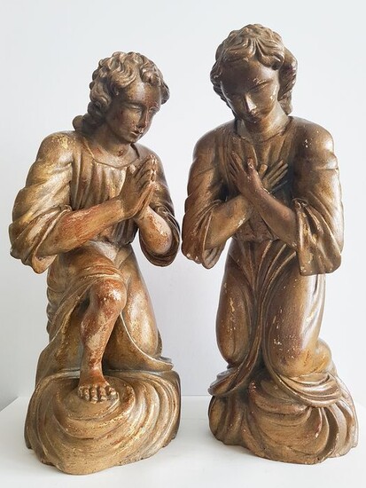 Two wooden hand-carved Orants - 50 cm (2) - Baroque style - Wood - Second half 19th century
