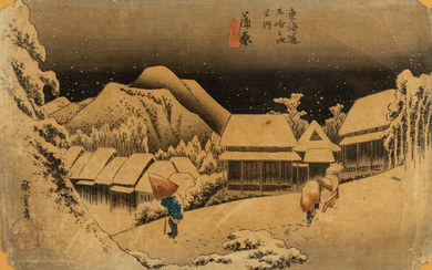 UTAGAWA HIROSHIGE (1797-1858). Kanbara yoru no yuki (Kanbara - Evening Snow), later edition, 19th Jh.