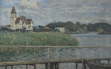 Ulrich HÜBNER (1872-1932) "Paysage fluvial" huile sur toile
