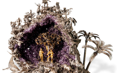 Unique, Historical Amethyst Geode and Silver Sculpture by Buccellati--"The Garden of Eden"