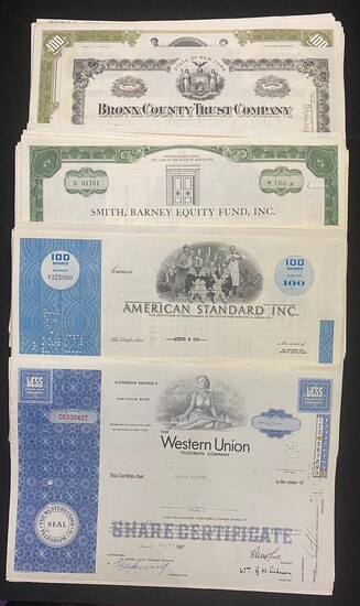 United States, a group of approximately 150 bonds and share certificates, 1920s to 1980s, in ge...