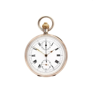 Unsigned, Silver open face keyless wind chronograph pocket watch