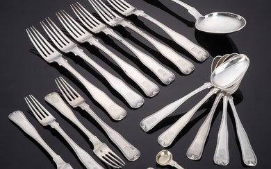V. Christesen et al. Double Fluted Silver Cutlery with Coat of Arms, 1850-60s (19)
