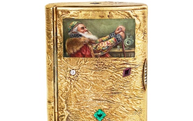 V.A. Kubarev. Gilded silver cigarette case with enamel painting. Moscow. 1908-1917.