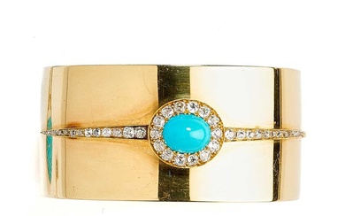 VICTORIAN GOLD, TURQUOISE AND DIAMOND BANGLE, 1870s