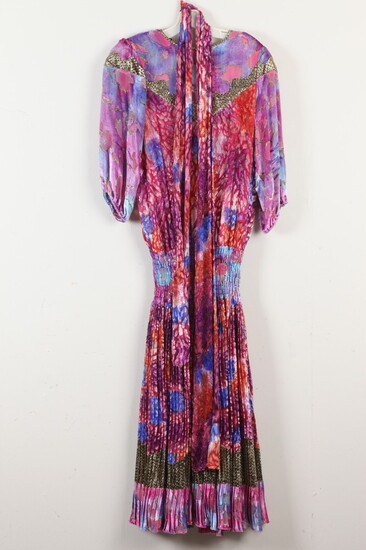 VINTAGE DIANE FREIS (1980'S) MULTI-COLORED SILK DRESS. - size medium....