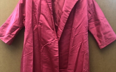 VINTAGE FUCSHIA SATIN COAT WITH A VINTAGE HIGH-WAISTED MAXI DRESS...